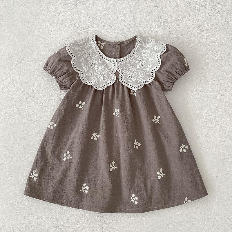 Girls  Dresses, Summer Cotton Short-sleeved Lace Collar, Baby Girls, Western Style Embroidered Dresses, Children s Princess Dresses 90