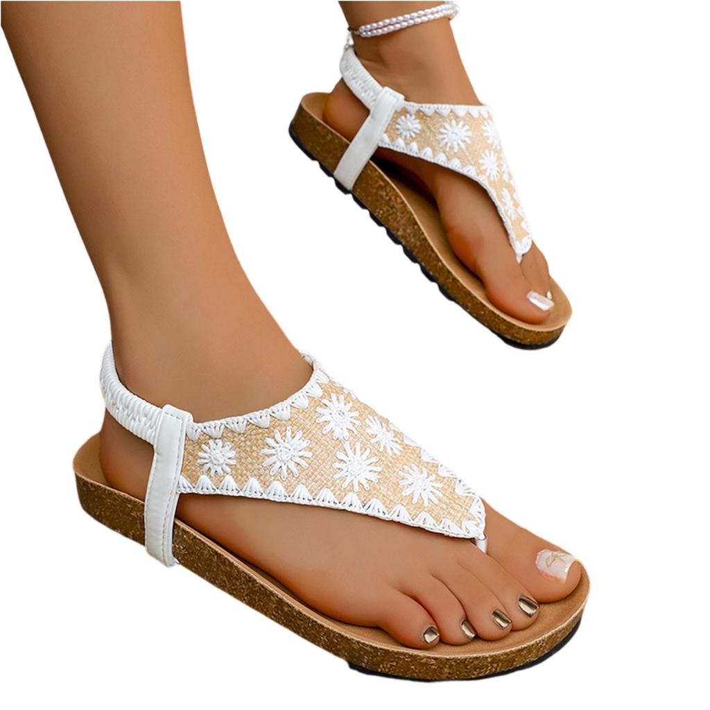 Women's Retro Platform Wedge Flip Flop Sandals Summer Casual Slip On Open Toe Beach Shoes with Embroidered Upper and Cushioned Footbed