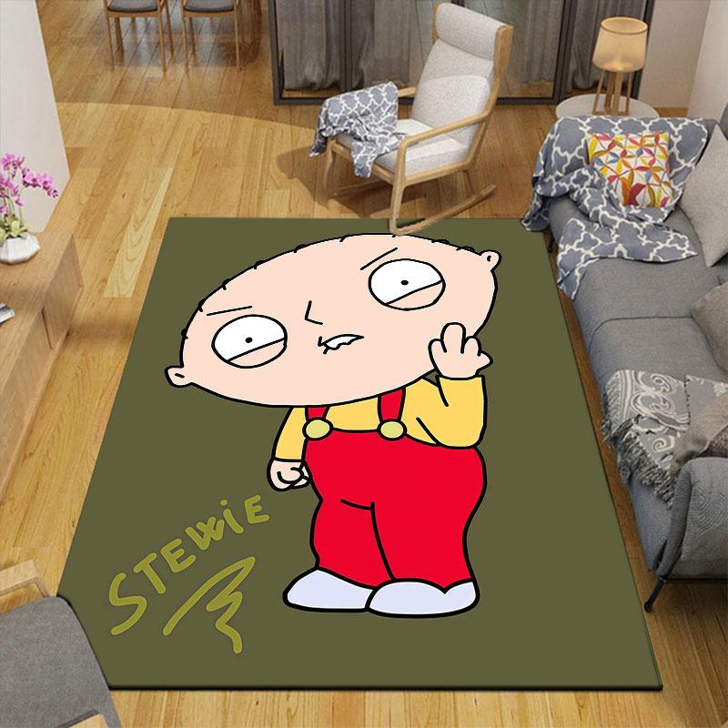 Cute Stewie Griffin Flannel Printed Carpet, Home Sofa Decoration for Living Room & Bedroom, Non‑Slip Play Flannel Floor Mat for Game Room