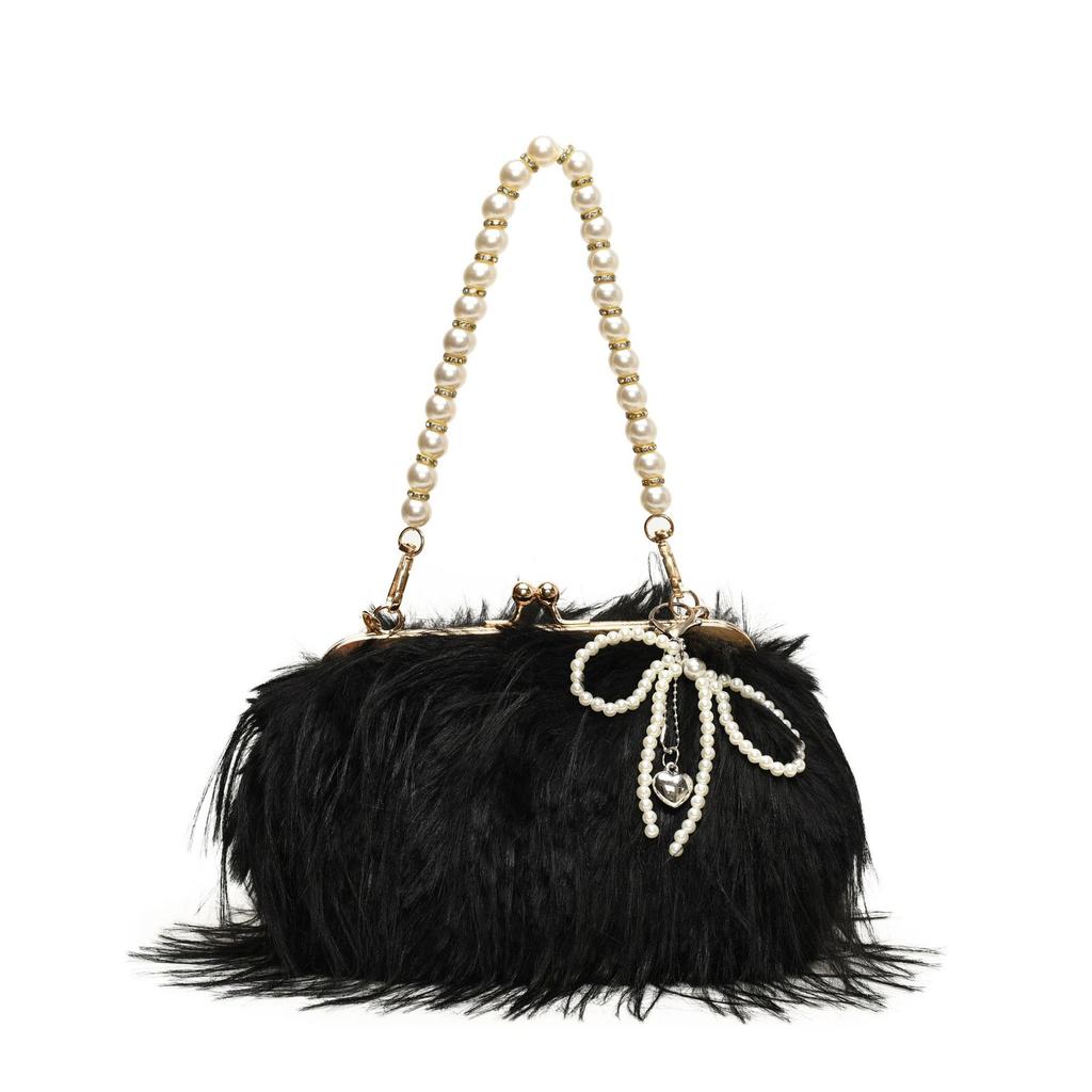 Retro Plüsch Damen Tasche, Fransen-Perlenkette, Flauschige Tasche, Europäisch und Amerikanisch Fee Wind Umhängetasche