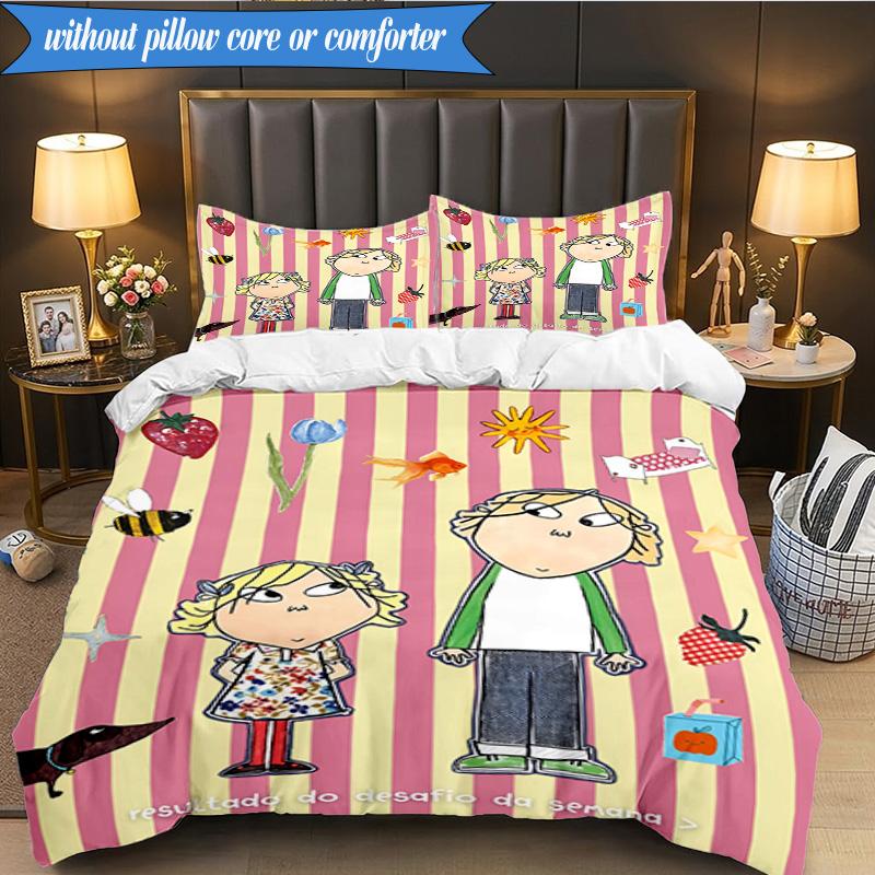 3-teiliges Char-lie und Lola Abenteuer Bettwäsche-Set, Enthält 1 Bettbezug und 2 Kissenbezüge. Perfekt für Schlafzimmer, Wohnheim, Weihnachtsgeschenk für Fans