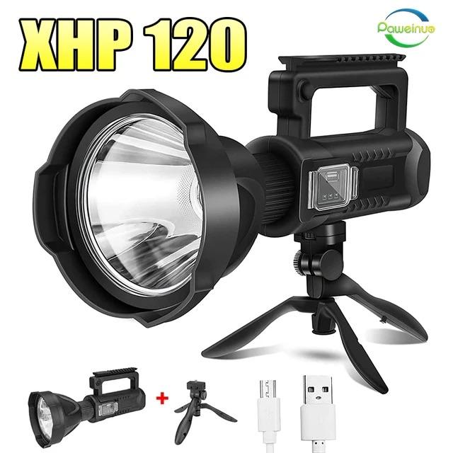 NEW P120 Portable Powerful LED Flashlight Handheld Searchlight USB Rechargeable With Stand Super Bright Work Light Torch Lantern