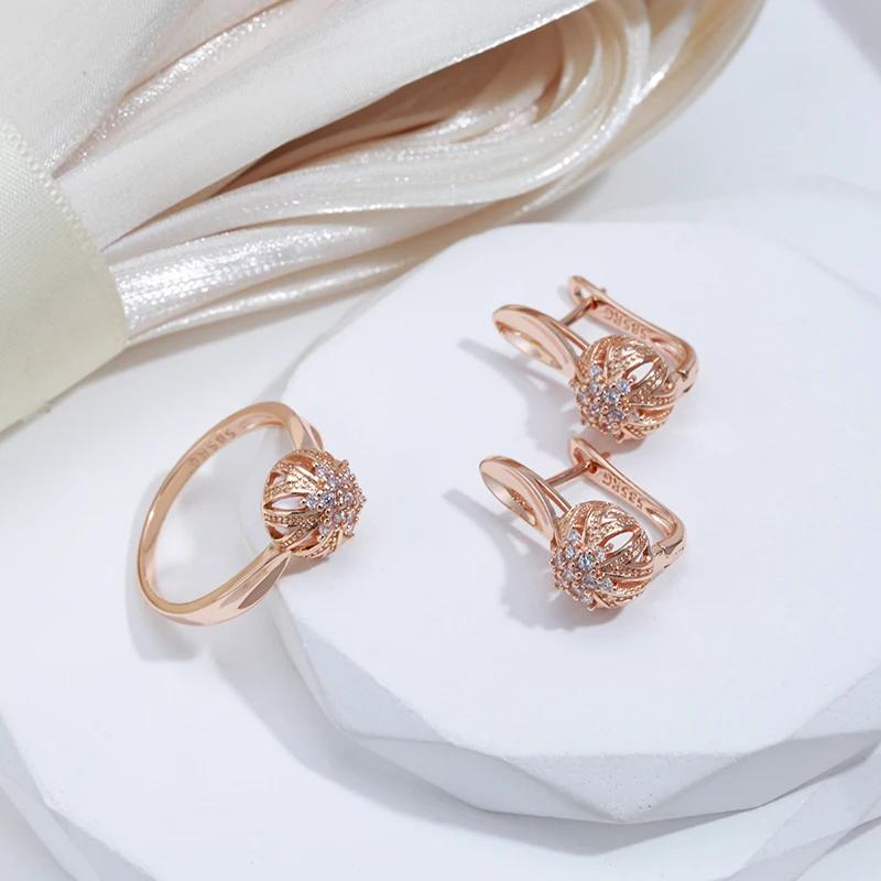 Crystal Flower English Earrings For Women Luxury  Rose Gold Color Natural Zircon Accessories Vintage Fine Jewelry
