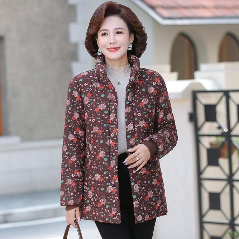 

Women s padded jacket winter new thickened warm floral padded jacket 5 to year old padded jacket women 5XL [recommended 150-80kg] темно-коричневого