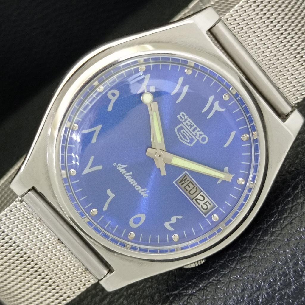SEIKO 5 AUTOMATIC JAPAN MENS 7019A VINTAGE ARABIC BLUE DIAL WATCH a701210-5 R206a-a701210