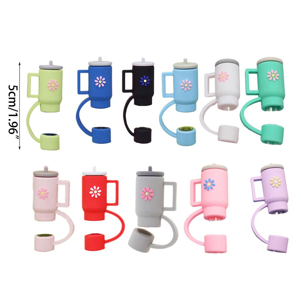 Flexible Flower Pattern Silicone Caps for 10mm Straws Reusable Drinking Straw Caps Reusable Dustproof Cute Straw Cover