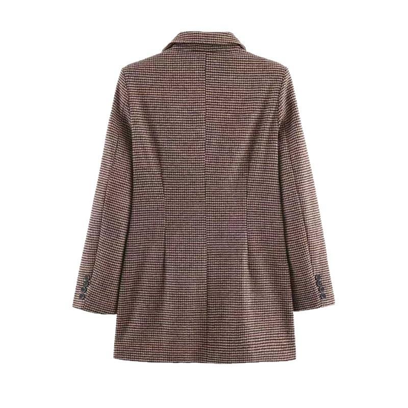 European and American style, French style, women's fashionable versatile simple houndstooth mid-length blazer