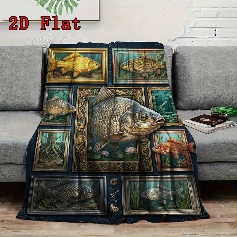 Fish Collection 2D Flat Pattern Flannel Blanket, High Quality All Seasons, Home Decor, Warmth and Comfort, Perfect for Christmas Gifts.
