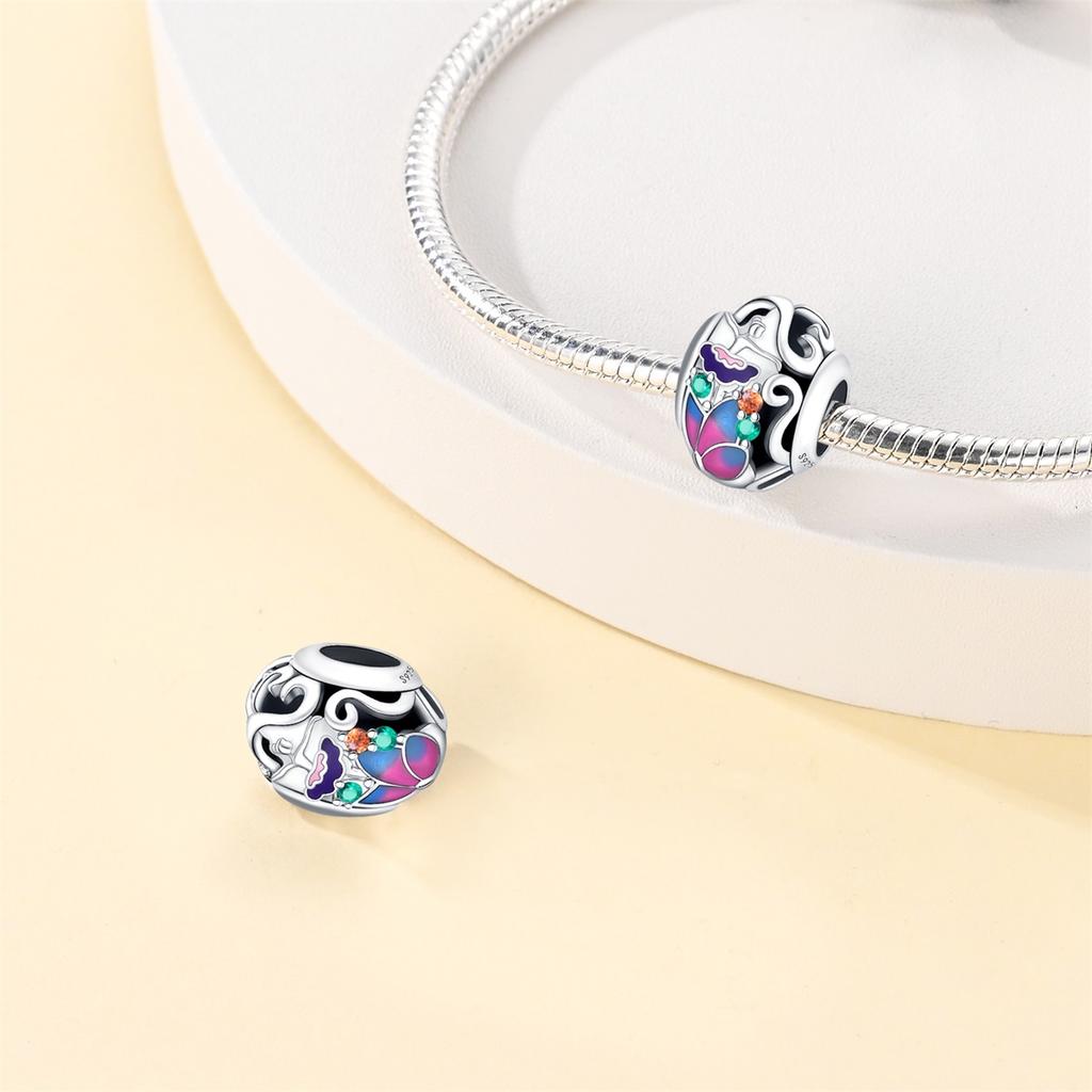 Original Copper Charms Butterfly Flower Girl Beads Fit Bracelet Accessories Women Jewelry Making Fine Jewelry Gift