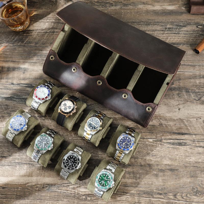 Vintage 8 Position Watch Organizer Box Leather Men Mechanical Wrist Watches Storage Boxes Portable Travel Watch Packaging Case