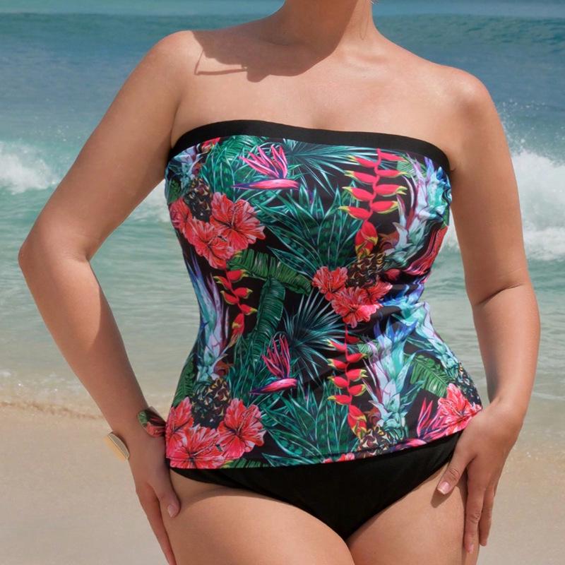 2024 Übergröße Bandeau Strand Badeanzug für mollige Mädchen - Bedruckter Bikini
