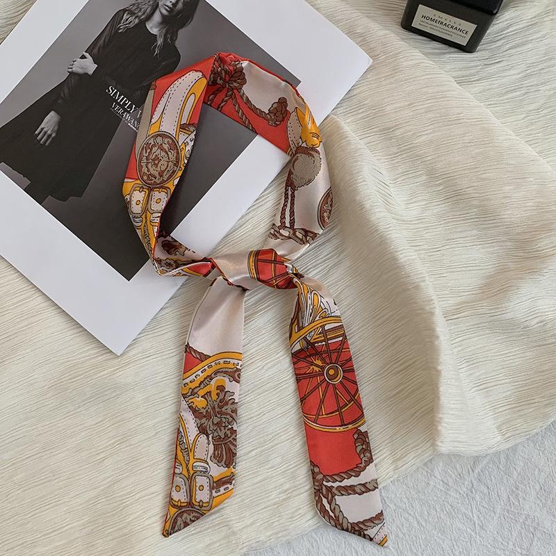 Long silk scarf, new thin and narrow decorative scarf, multi-purpose headscarf, headband, hair tie, bag streamer, gift box strap.