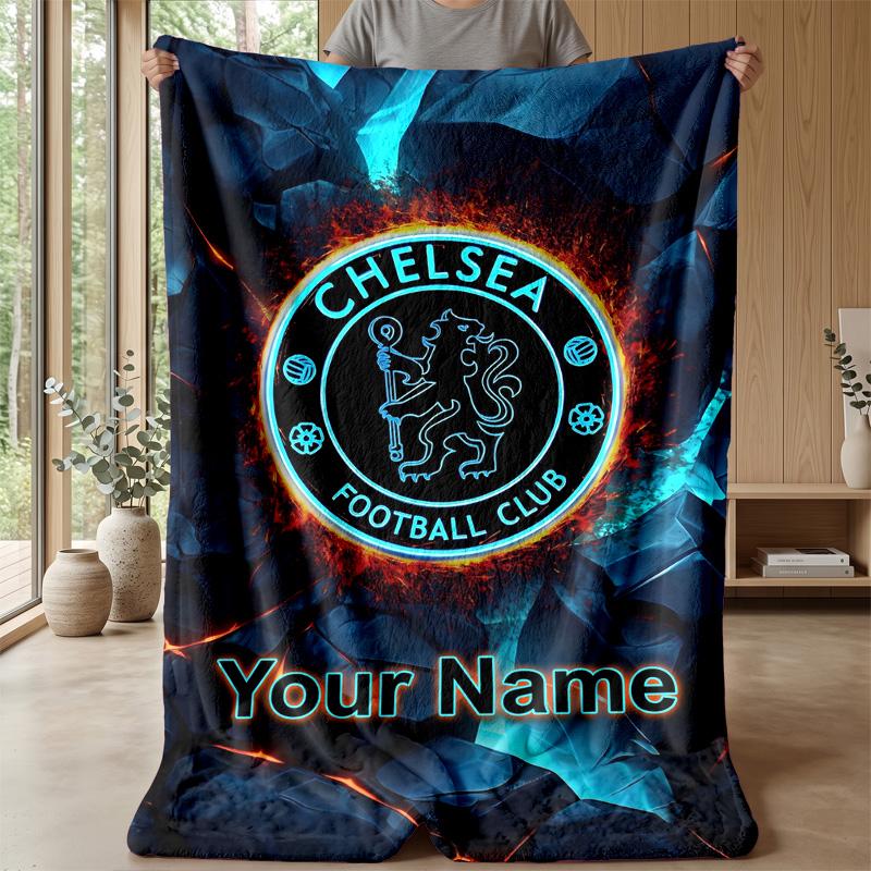 Custom Text Flannel Throw Blanket, Lightweight Cozy Bed Sofa BlanketChelsea FC