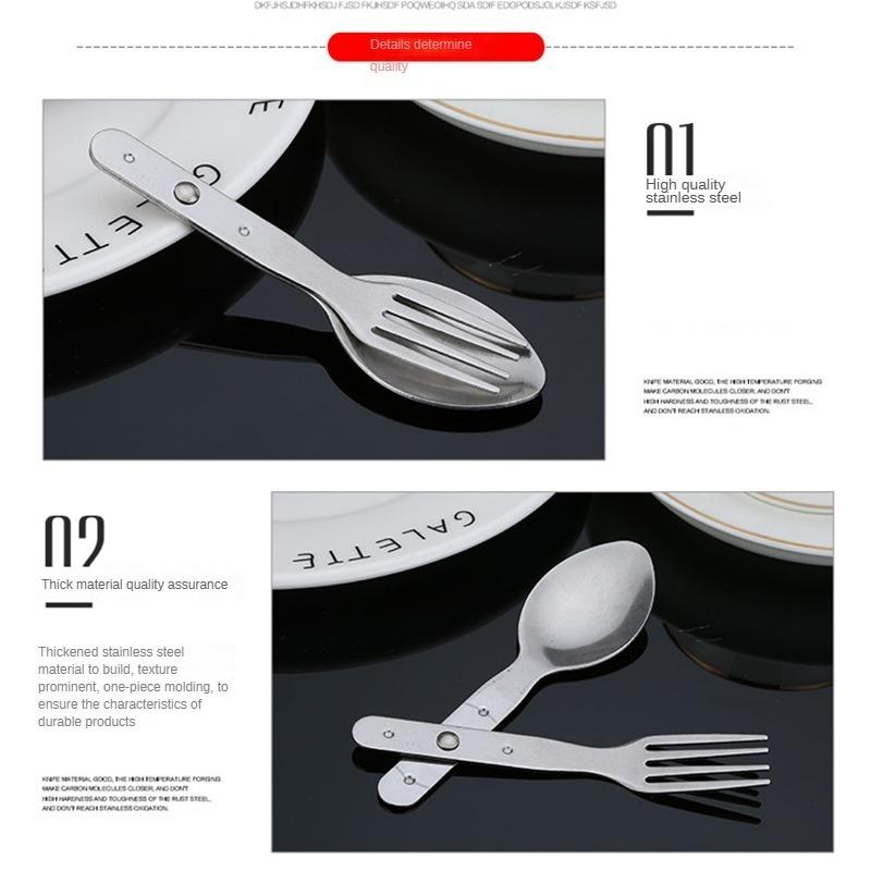 304 Stainless Steel 2-in-1 Foldable Fork Portable Silver Spoon Multifunctional Camping Fork Space-saving Camping Spoon Outdoor