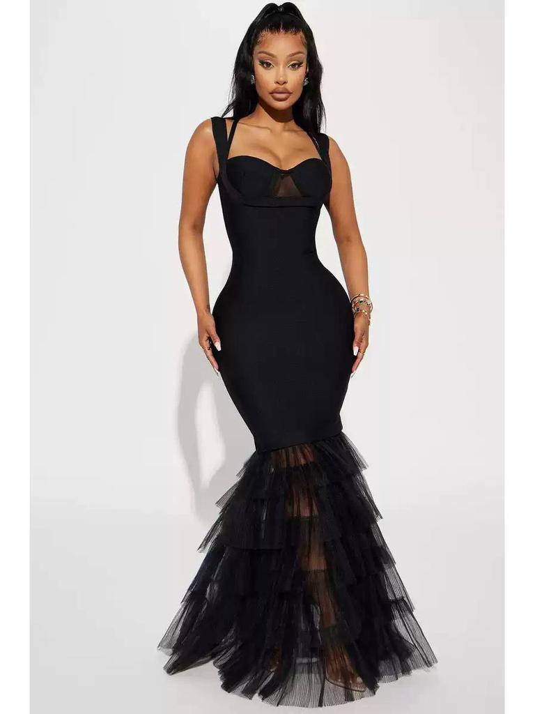 Elegant Fishtail Lace Bandage Evening Dress - Hepburn Style