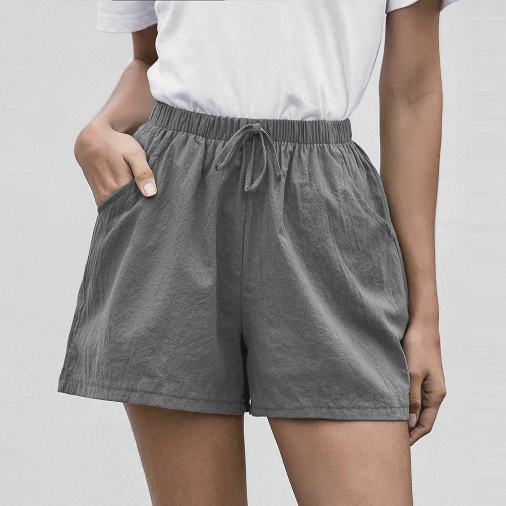 Women Solid High Waist Cotton And Linen Shorts Pants Casual Beach Shorts