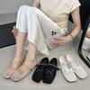 Niche Design Rivets with Hollowed-out Bag Head Half Slippers Women's Summer Wear a Pedal Breathable Fishing Net Shoes