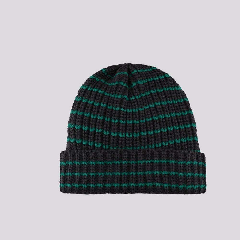 Cuffed Rollup Japanese Beanie Hat Striped Knit Hat Fashion Skull Cap  Unisex