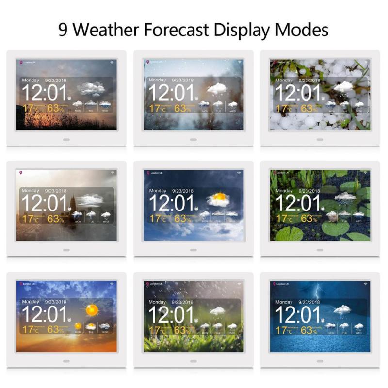 Adjustable Brightness Weather Clock Color Display Alarm Clock White 16MB 100-240V for Living Room