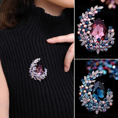 Brooch Pin Elegant Temperament Faux Crystal Shiny Rhinestone Inlaid Bright Luster Decorative Gift Women