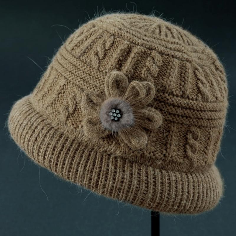 

Осенне-зимняя теплая и морозостойкая шапка-шарф для бабушки Женская вязаная шерстяная шапка с утолщенным плюшем