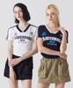 AWESOME STUDIO Short Sleeve Blockcore V-Neck Shirred T-Shirt Ivory