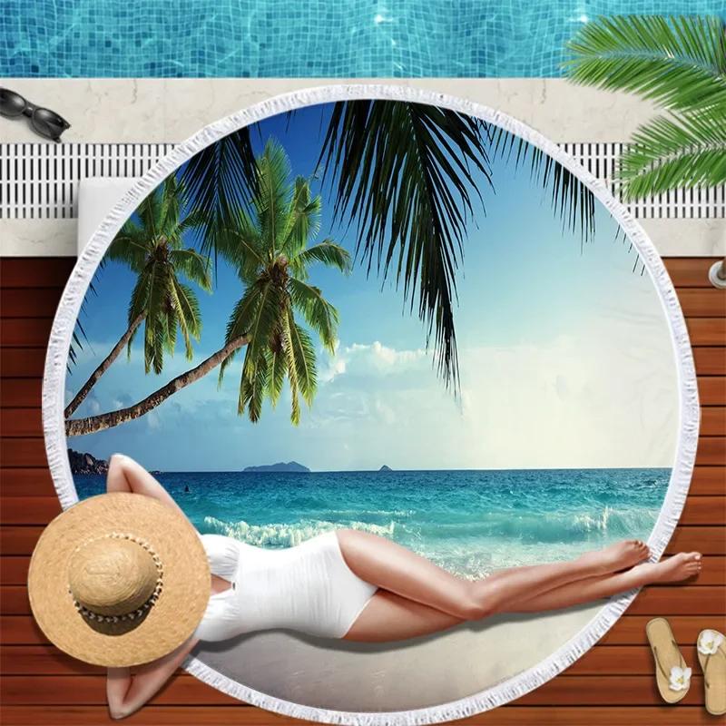 Summer Round Beach Towel Flamingo Tropical Plant With Drawstring Backpack Bag Bath Shower Towels Bikini Cover Up Pool Towel