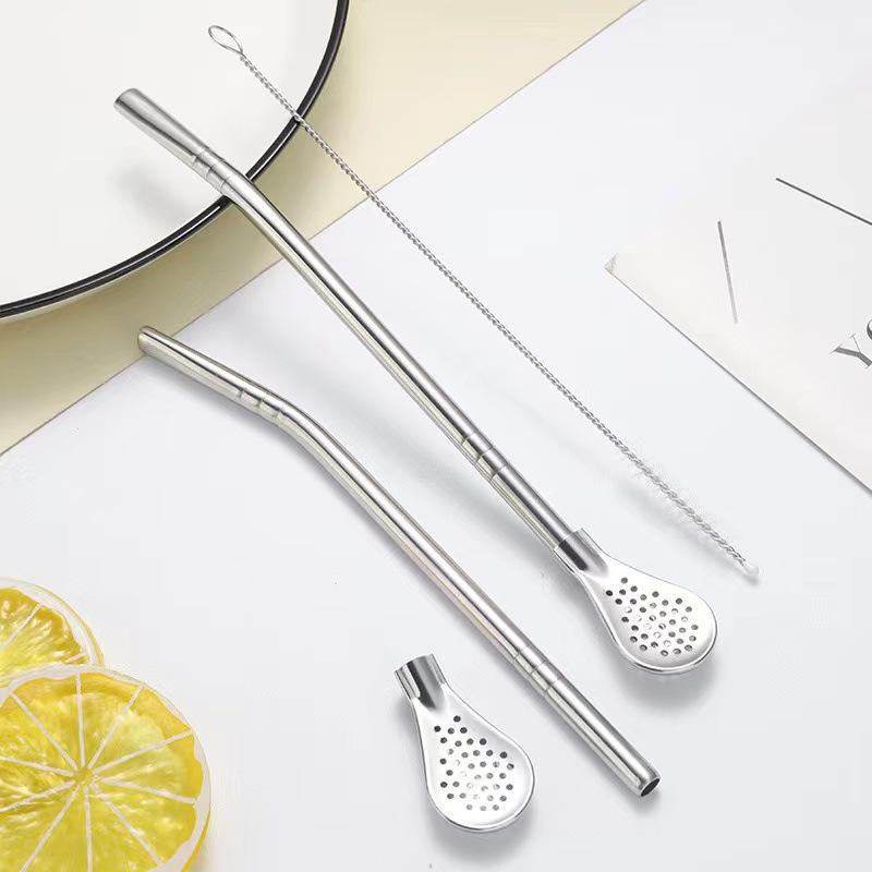 304 Stainless Steel Multifunctional Straw Spoon – Detachable Filter for Mate, Milk Tea, Coffee, or Stirring