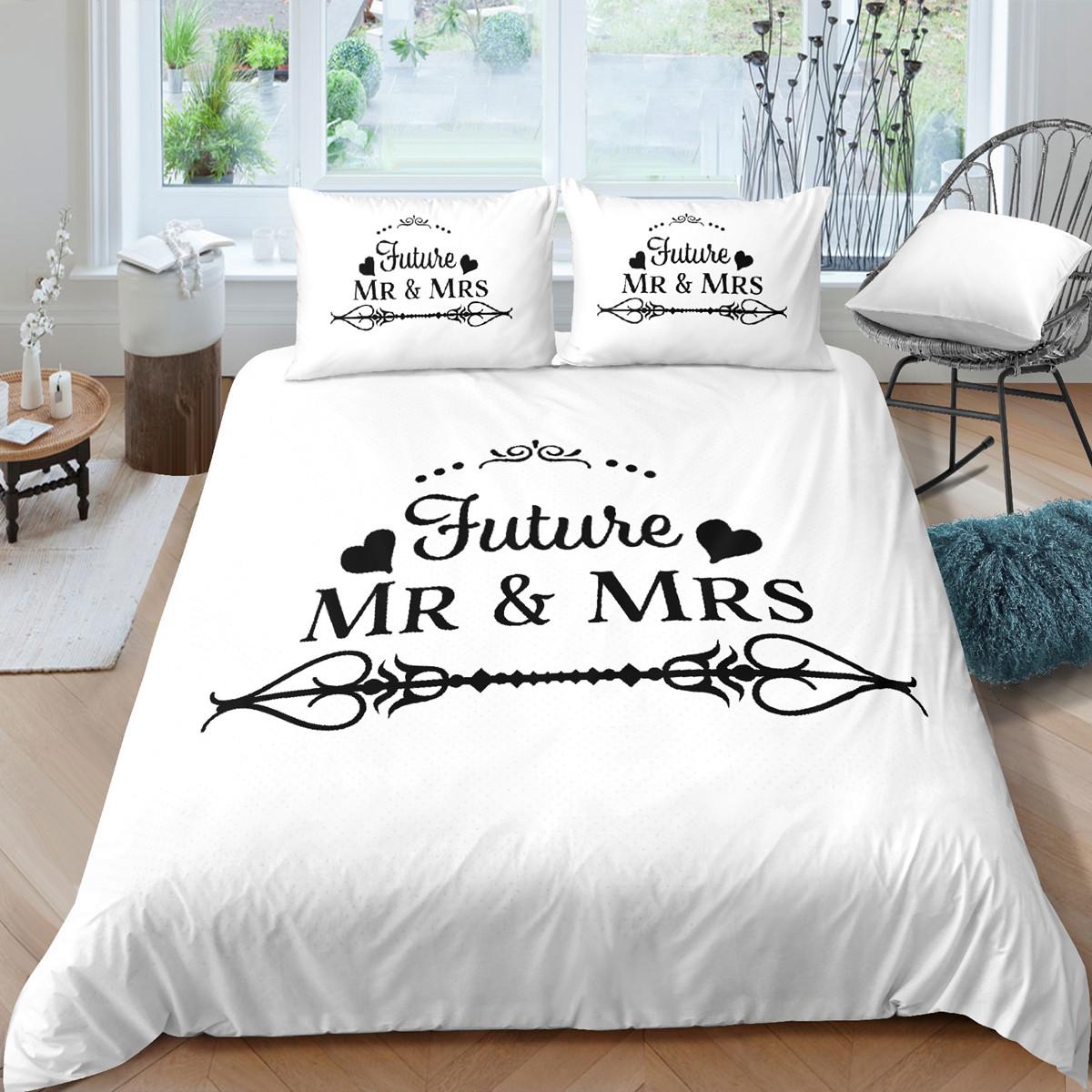 

Mr And Mrs Duvet Cover Queen Size Mustache Red Lips Romantic Couple Microfiber Bedding Set For Lovers EU single(135x200cm)