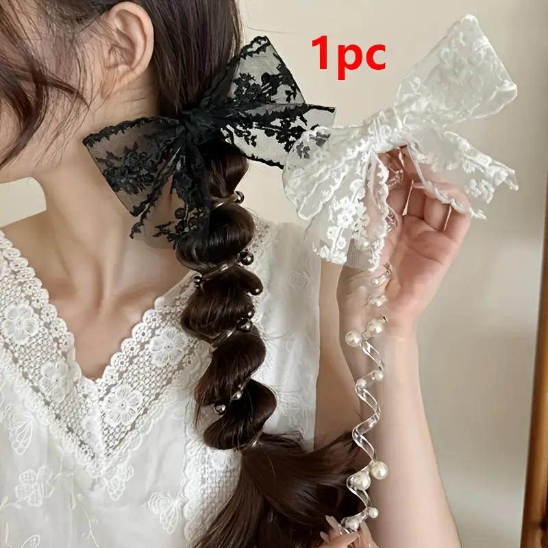 1PCS Fairy Lace Bow Bead Bubble Braid Hair Ring Hair Tie Hair Rubber Band Side Ponytail Hair Accessories