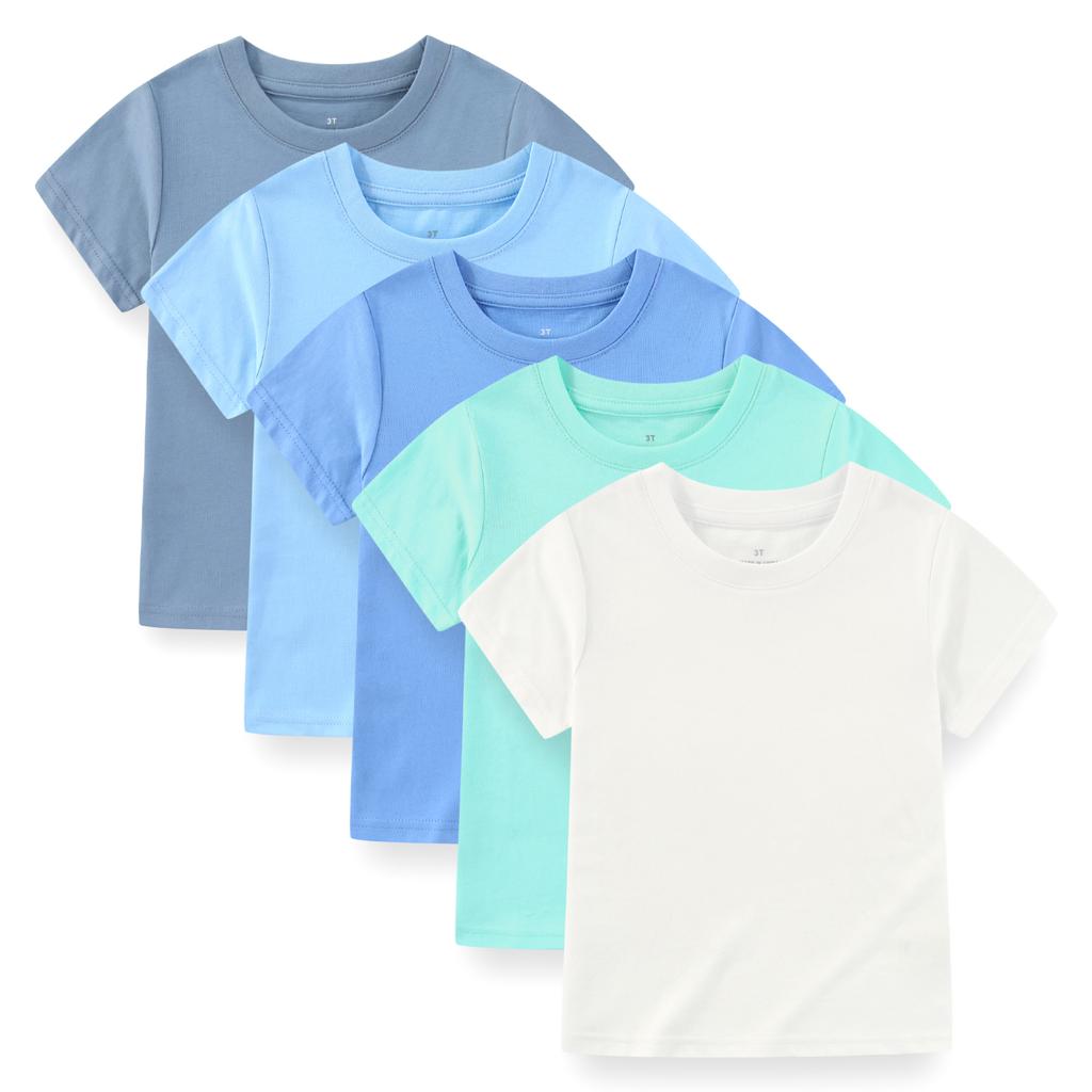 KIDDIEZOOM 5 Pcs Fashionable and Comfortable Short Sleeved T-shirt for Infants and Young Children, Boys and Girls, 100% Pure Cotton Newborn Clothing