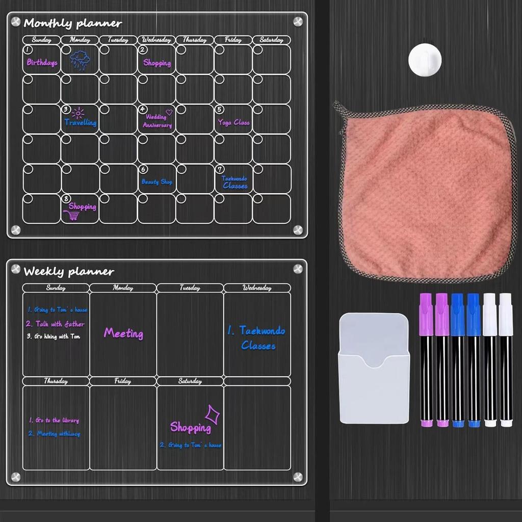 Magnetic Acrylic Dry Erase Monthly & Weekly Calendar Planner for Fridge