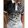 New Men's Printed Zip Polo Shirt, Casual Turn-down Collar Short Sleeve Pullover T-shirt, Summer Cross-border Casual Top