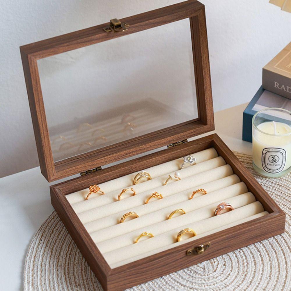Glass Lid Jewelry Organizer Velvet Earrings Display Tray Multipurpose Ring Display Holder  Store