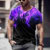Summer Round Neck 3D Colorful Flame Graphic Print Top Fashionable Casual Short Sleeved Men's T-shirts