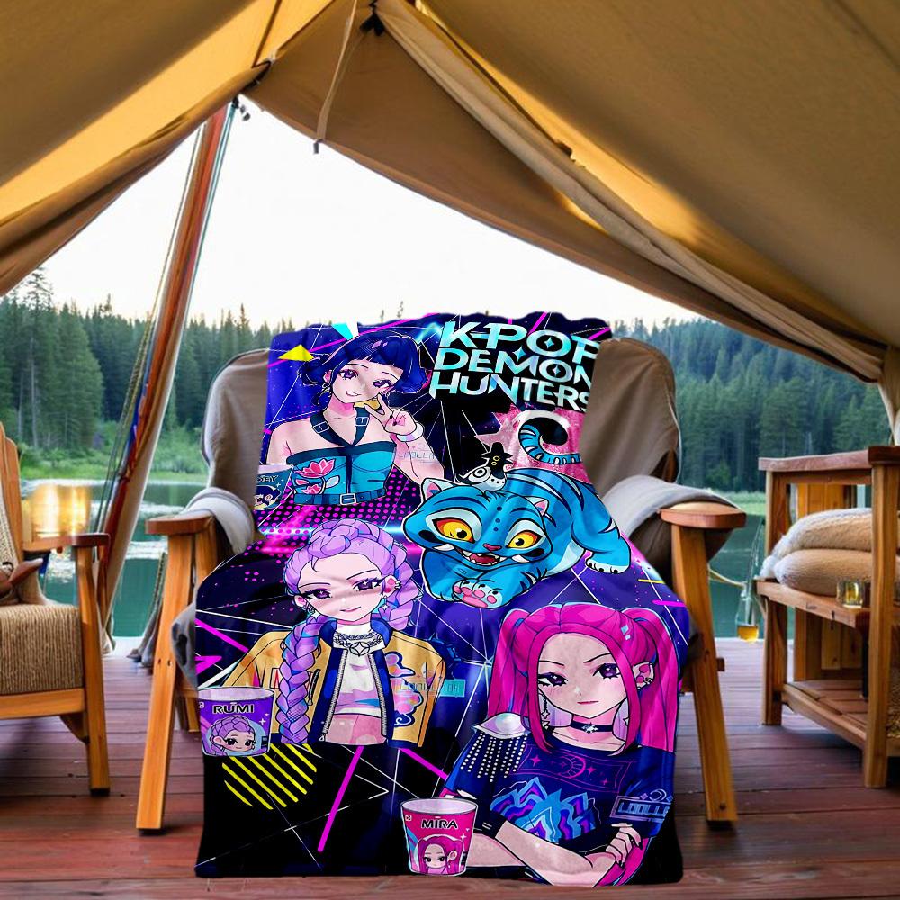 1pc K-Pop Demons Outdoor Blanket Lightweight Flannel, All-Season Use for Sofa, Bed, Travel, Camping, Living Room, Office, Couch015