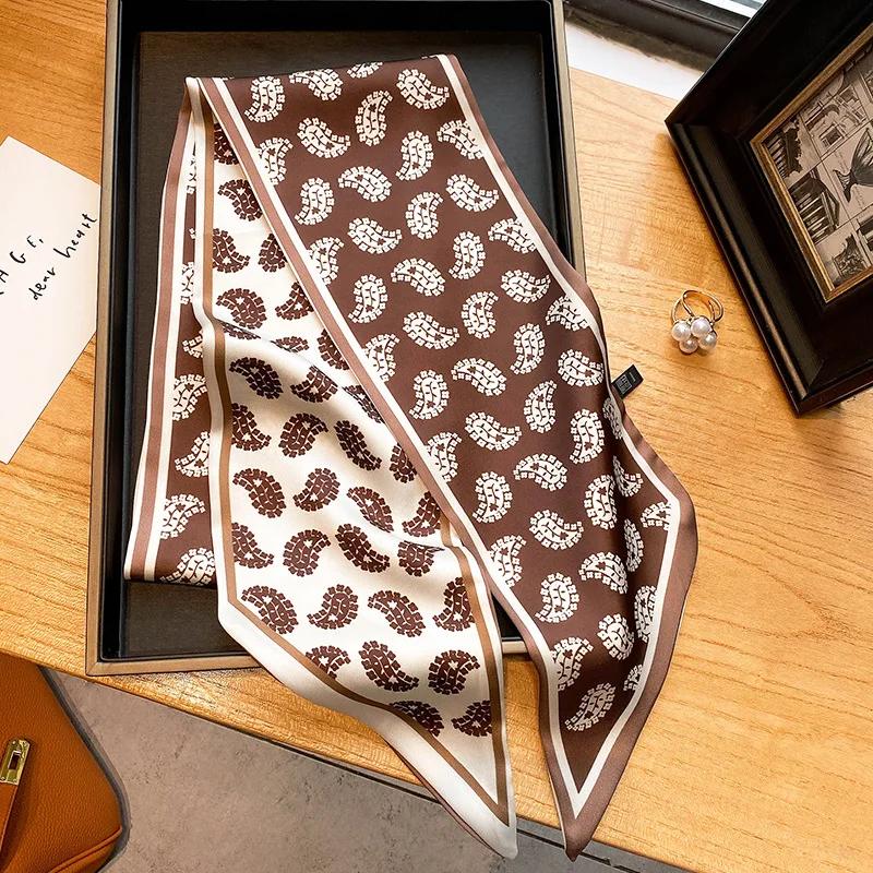 Luxury Long Silk Scarf Female Animal Horse Print Thin Narrow Scarf Bag Hair Band Ribbon Scarfs Women Neckerchief