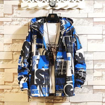 Men's Hooded Jacket Printed Plus Size Casual Jacket Outdoor Windproof Jacket