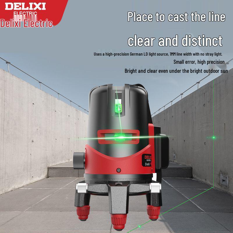 DELIXI High Precision Infrared & Blue Laser Level with Green Light, 2/5 Lines, Outdoor Strong Light Water Level Meter
