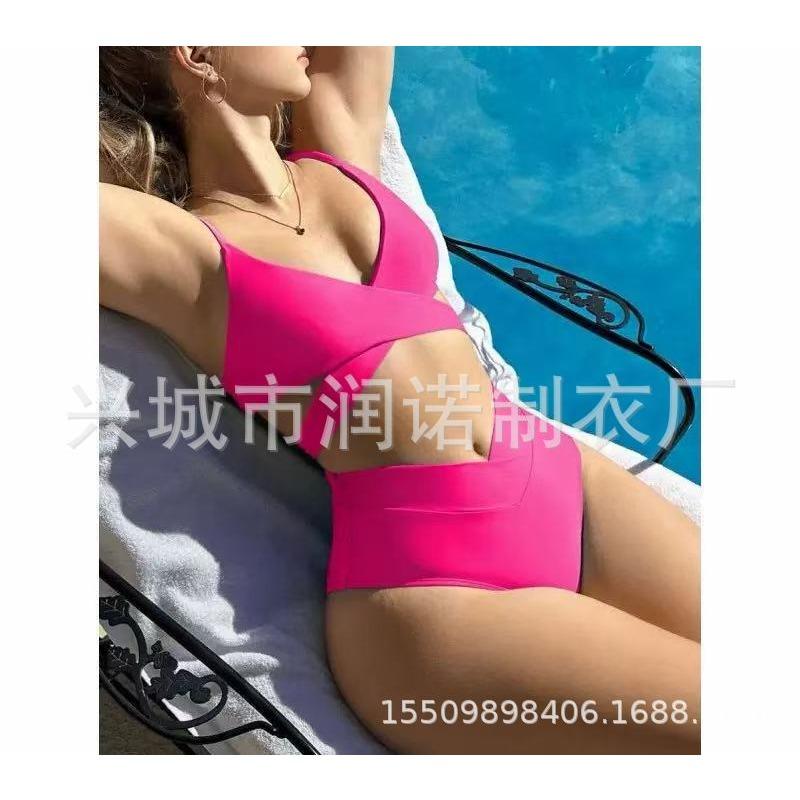 sexy split swimsuits women's small breasts gather cross suspenders high waist bikini swimsuit batch