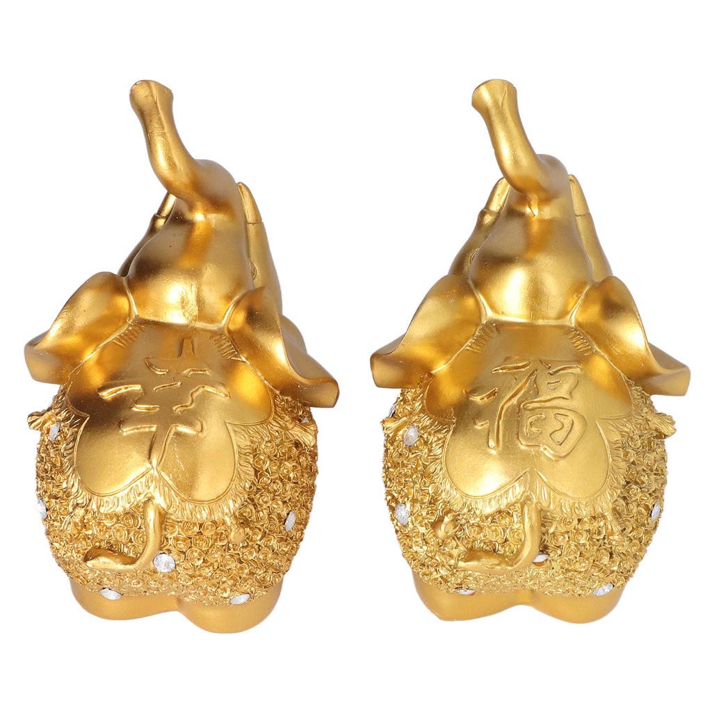 2 st Elefantstaty Gyllene Dekorativa Praktiska Hartsmaterial Små Kompakta Elefanthantverk för