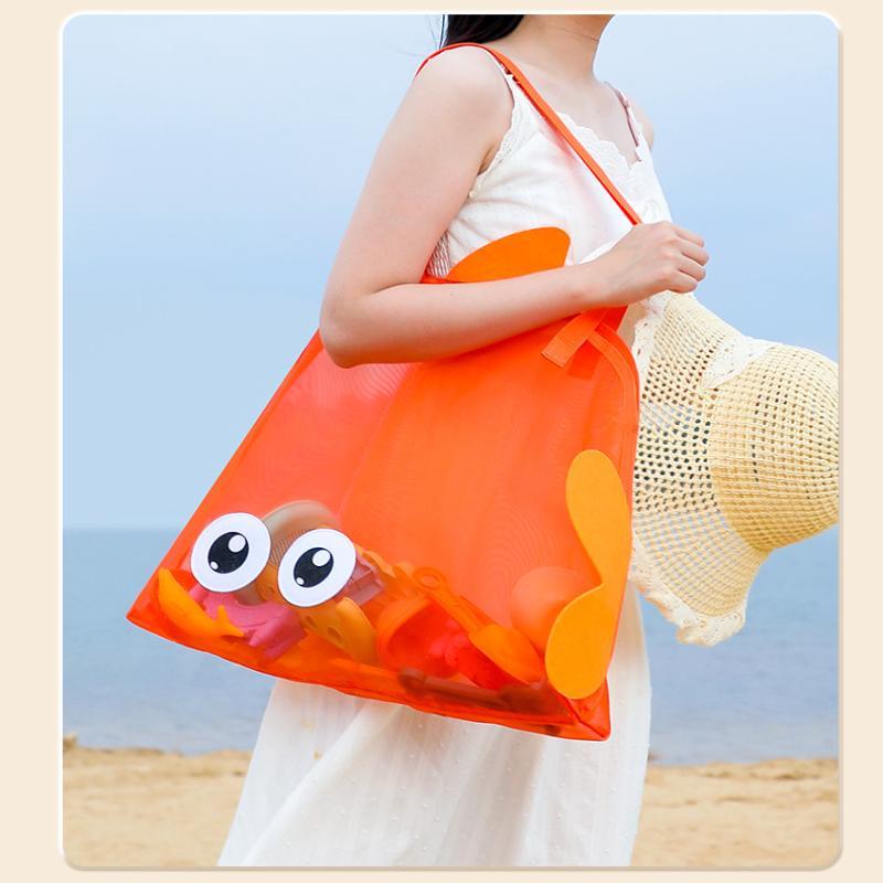 Cute Fish Shaped Mesh Beach Tote Bag Lightweight Breathable For Kids Summer Beach Trips Sand Toy Storage