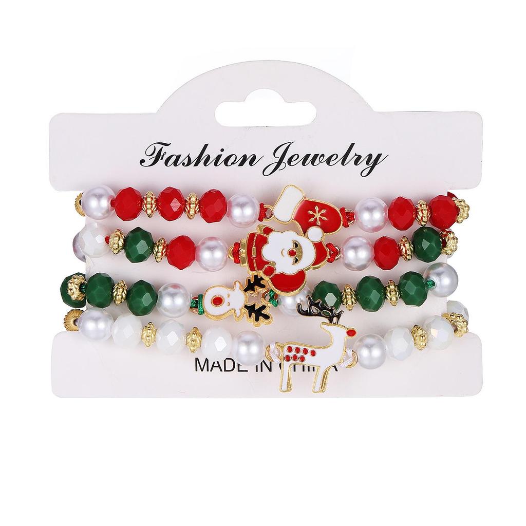 Christmas Polymer Clay Bead Bracelet Set: Santa Claus, Reindeer, and Tree