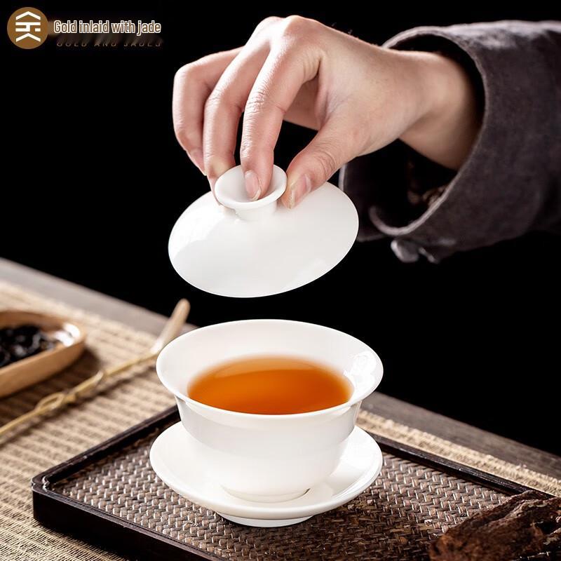 Gold-Inlaid Jade Style Porcelain Gaiwan