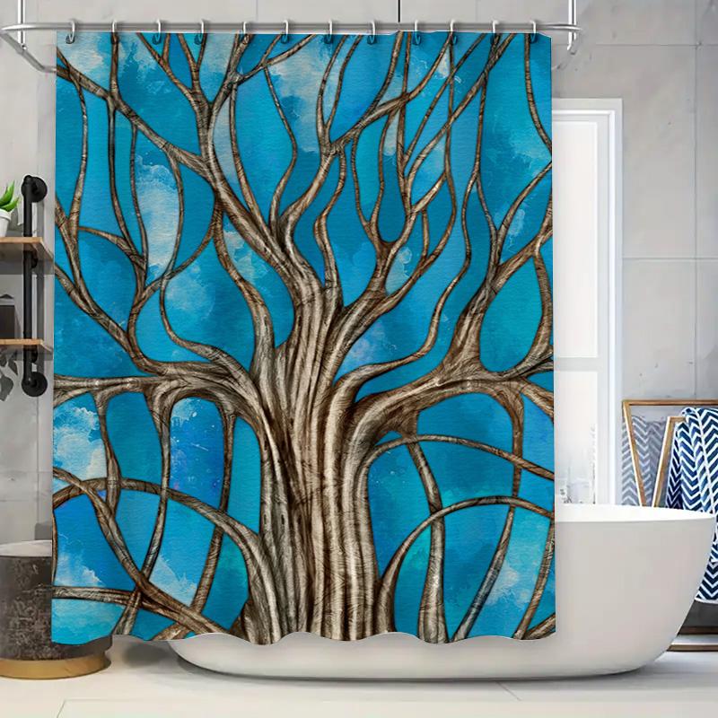

Artistic Blue Watercolor Tree Shower Curtain Tumble Dry Quick Drying Bathroom Decor 72 Inch By 39 Inch W60H190(CM)-1 Pcs
