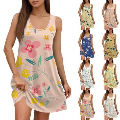 Women's Summer Casual Square Neck Floral Print Dress Sleeveless Dress With Pockets