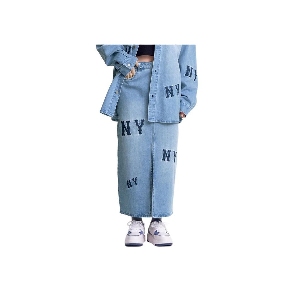 New MLB New York Yankees Denim Long Skirts Women's Light Blue 3FDSG0251-50BLL