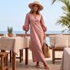 Damenmode V-Ausschnitt Urlaubs-Kleid mit 3D-Blume, Ärmeln, Farbe