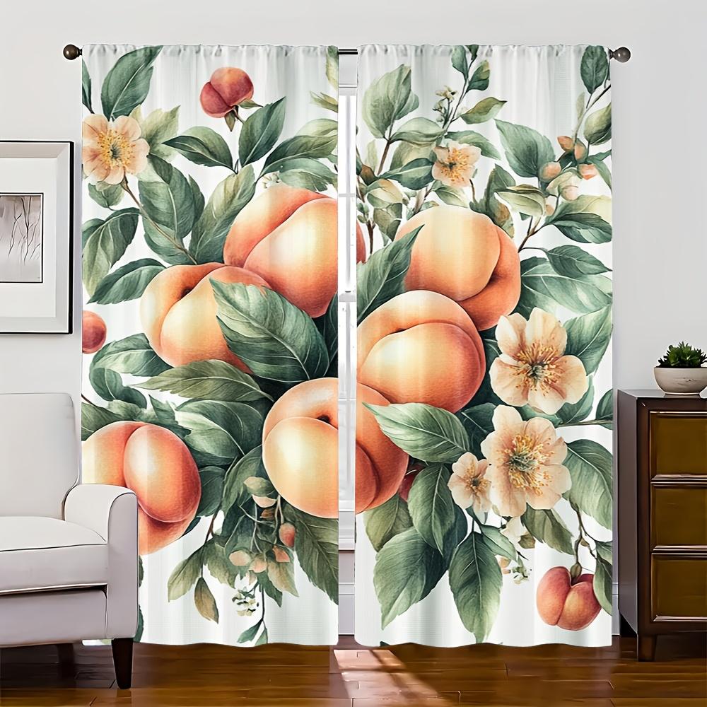 Pfirsichfarbene Blumenprint-Vorhänge Polyesterstoff Geeignet für Schlafzimmer Wohnzimmer Dekoration Hergestellt aus Maschinenwaschbar Tolle Fensterdekoration