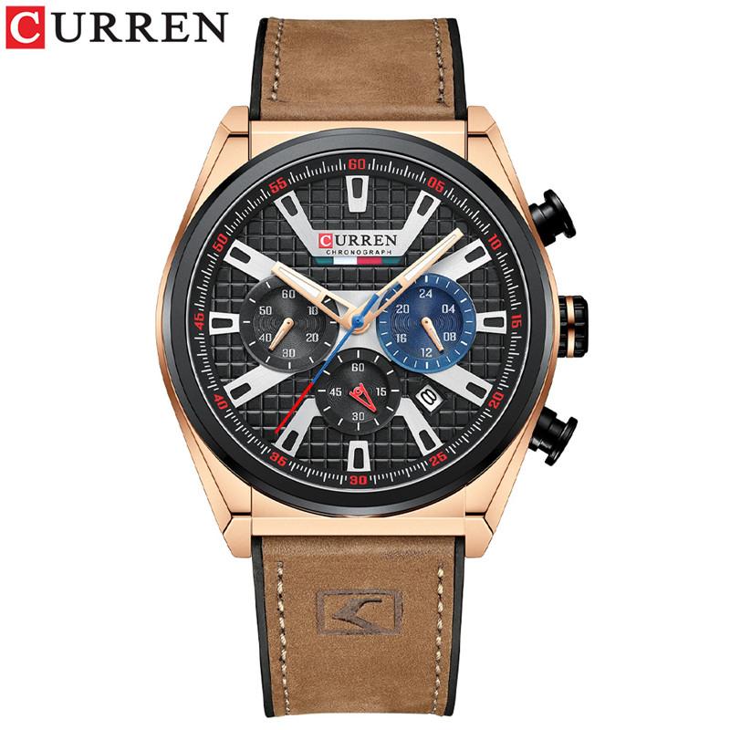 CURREN Man WristWatch Chronograph Calendar Sport Men Watch Military Army Gold Top Brand Luxury Genuine Leather Male Clock 8392
